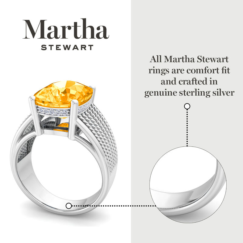 Martha Stewart 10 1/4ctw. Cushion Cut Citrine & Lab Grown Diamond Hidden Halo Ring In Sterling Silver image number null